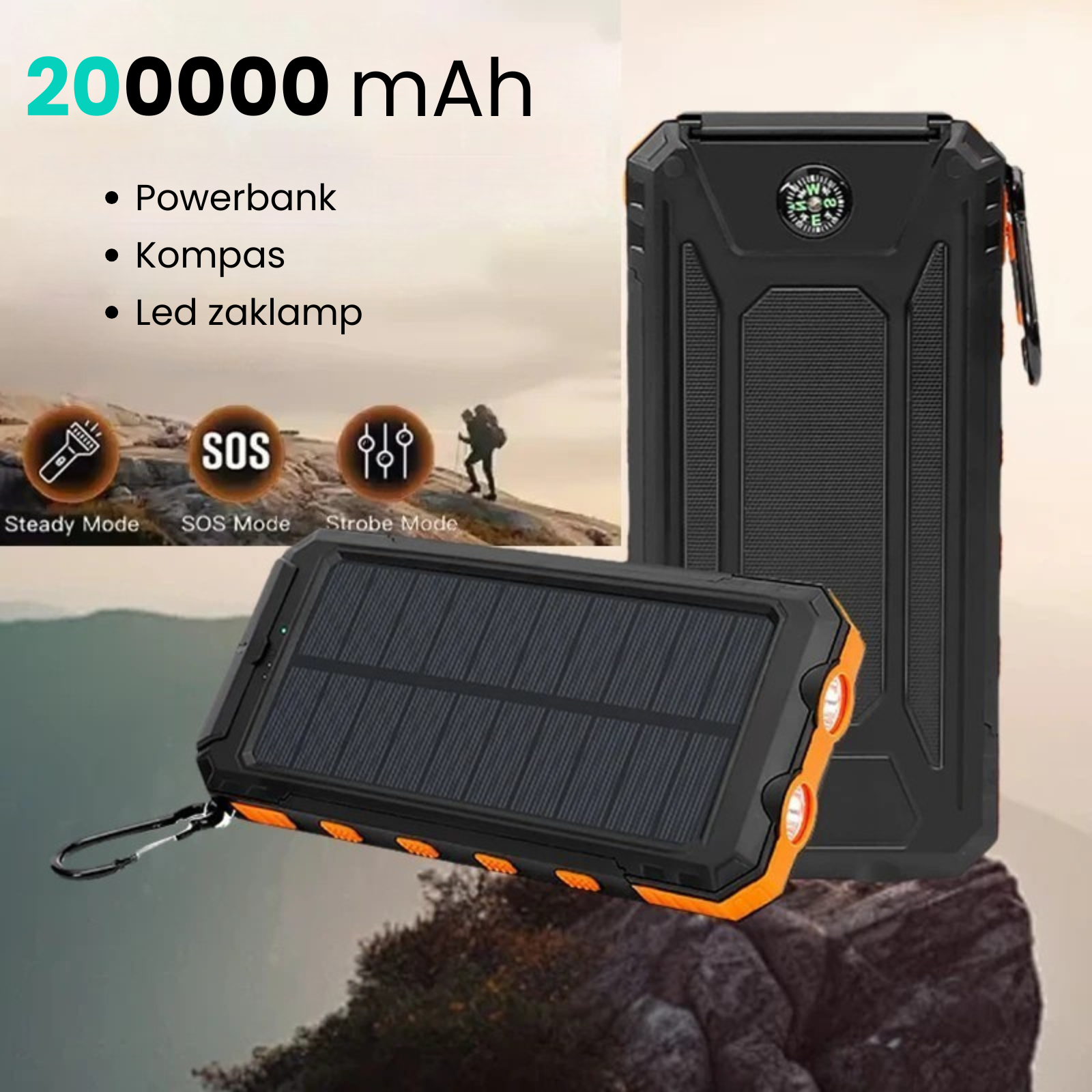 Valu Zonne-energiebank –  Powerbank 200000mAh met Kompas