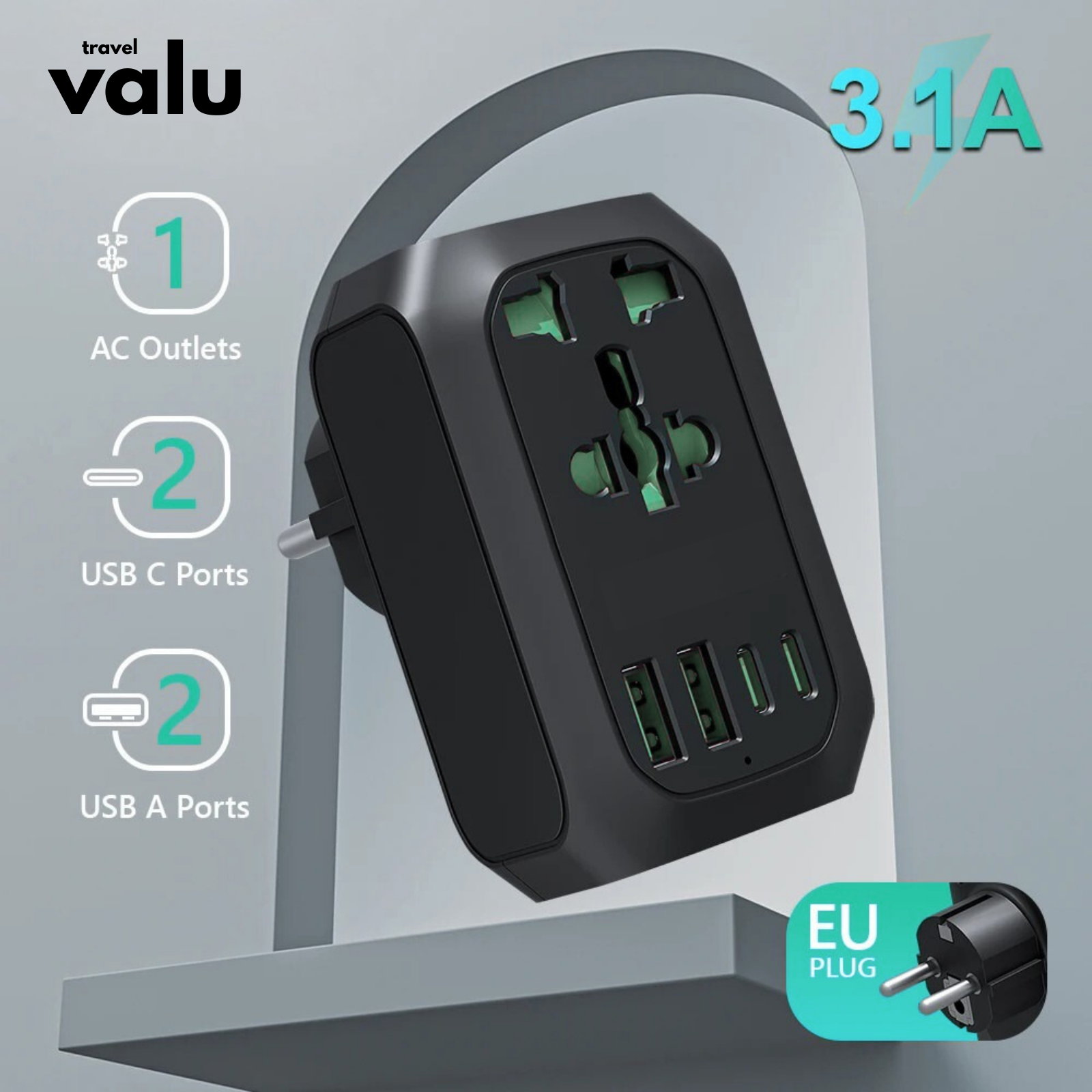 Valu UK to EU Travel Plug: 9-in-1 Socket