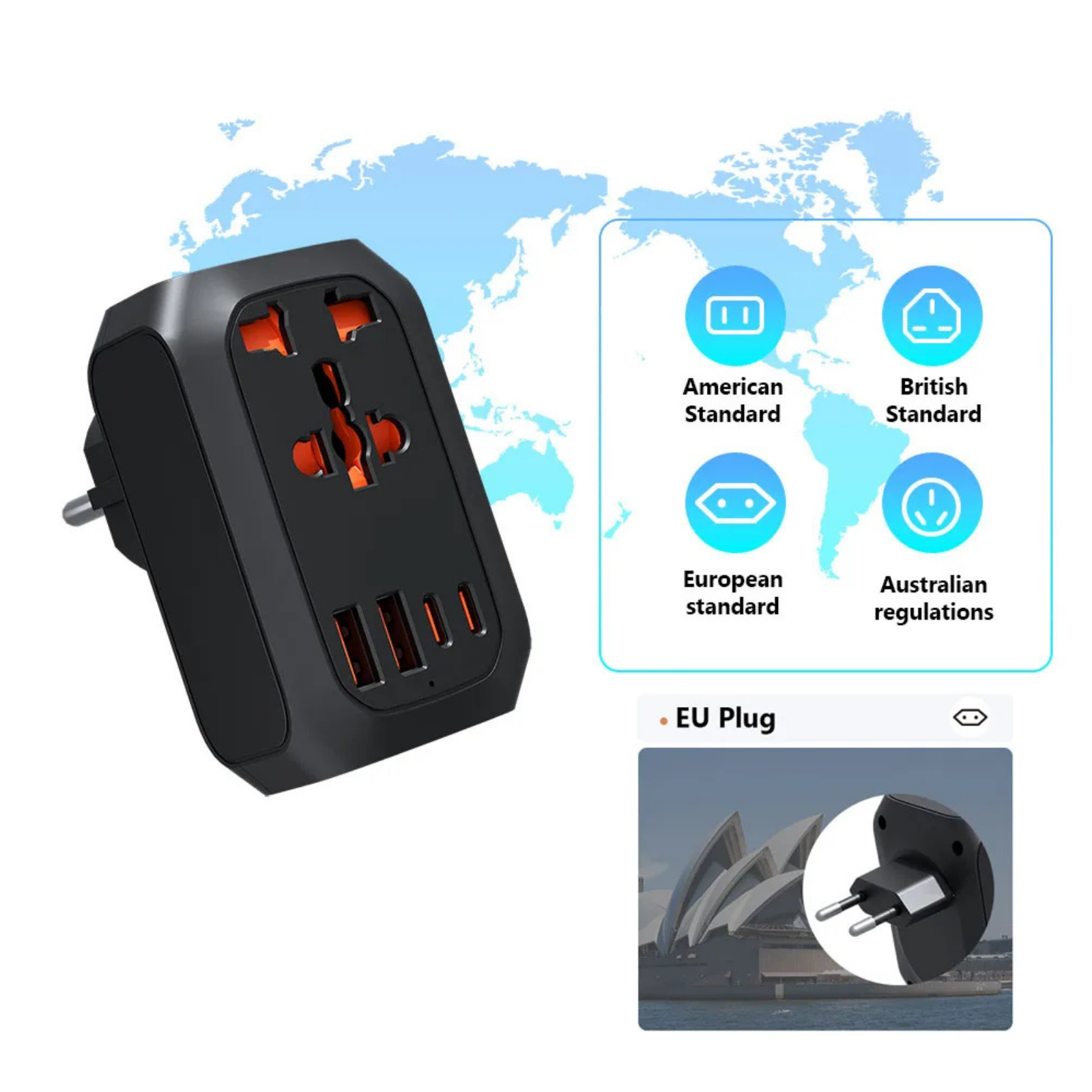 Valu UK to EU Travel Plug: 9-in-1 Socket