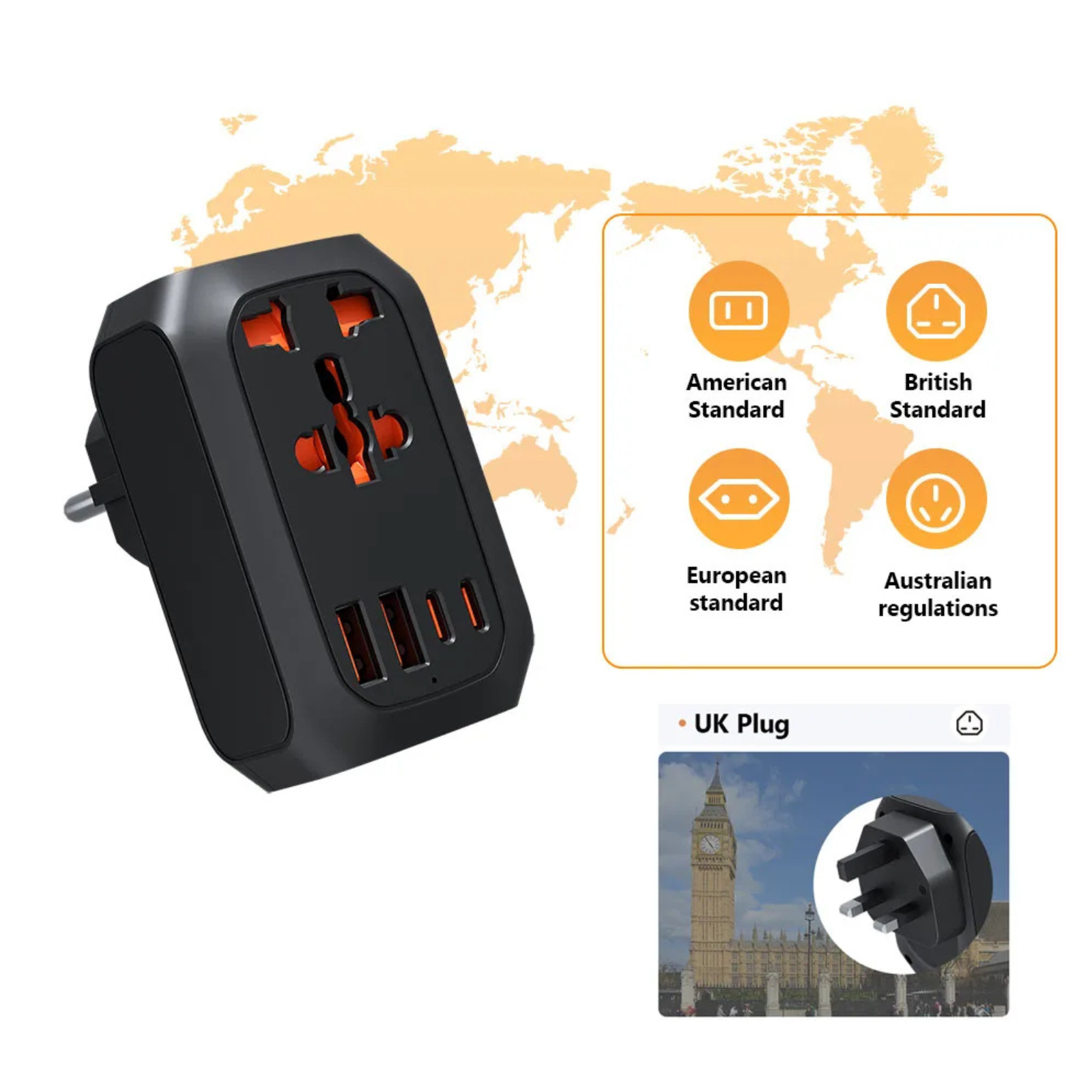 Valu UK to EU Travel Plug: 9-in-1 Socket