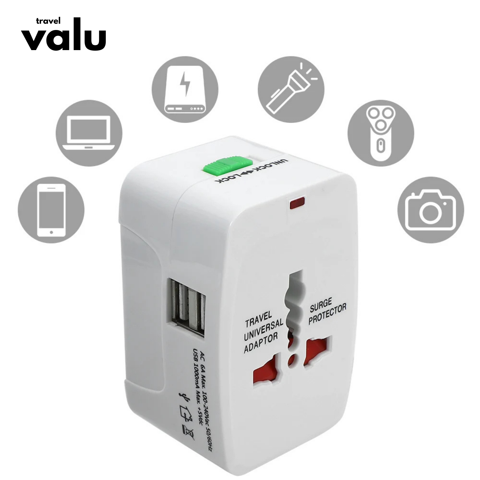 Valu Universal Travel Adapter: Multifunctional Plug with USB Port