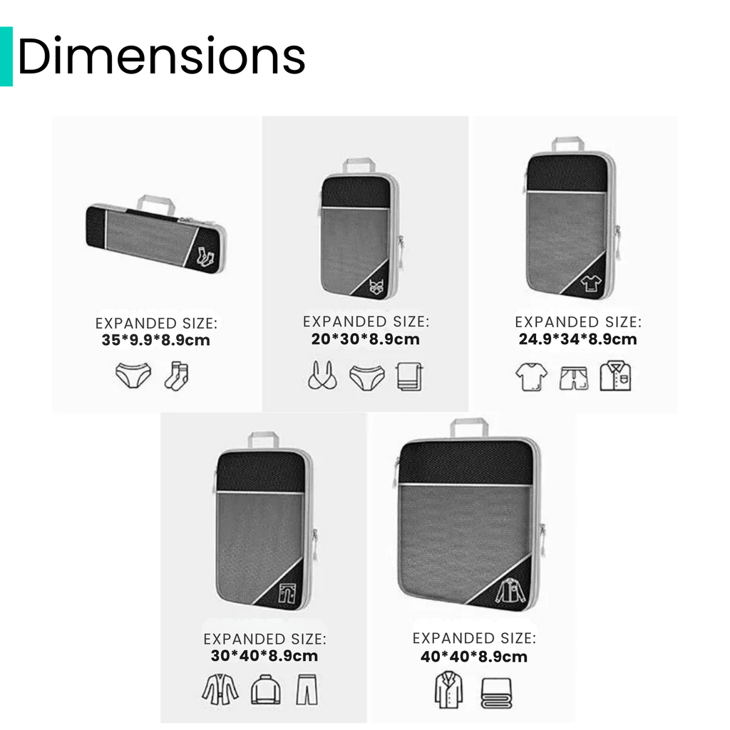 Valu 5-Piece Travel Set - Clothing Compression Cubes 