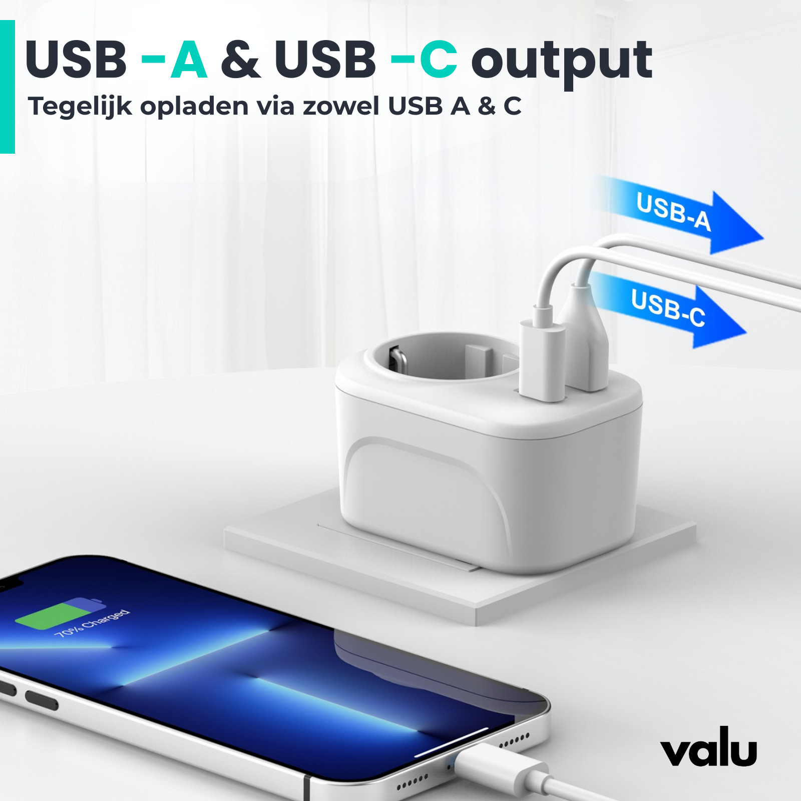 Valu Reisstekker Engeland - Type G - USB-C & USB-A - Wit