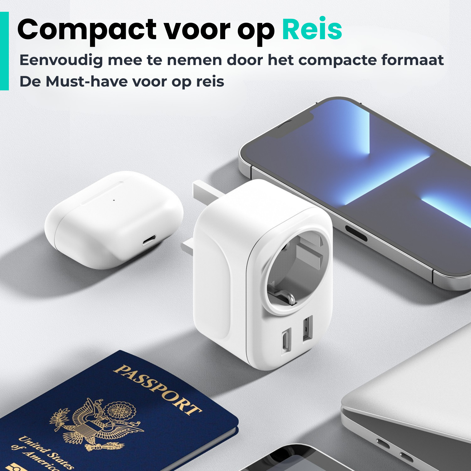 Valu Reisstekker Engeland - Type G - USB-C & USB-A - Wit