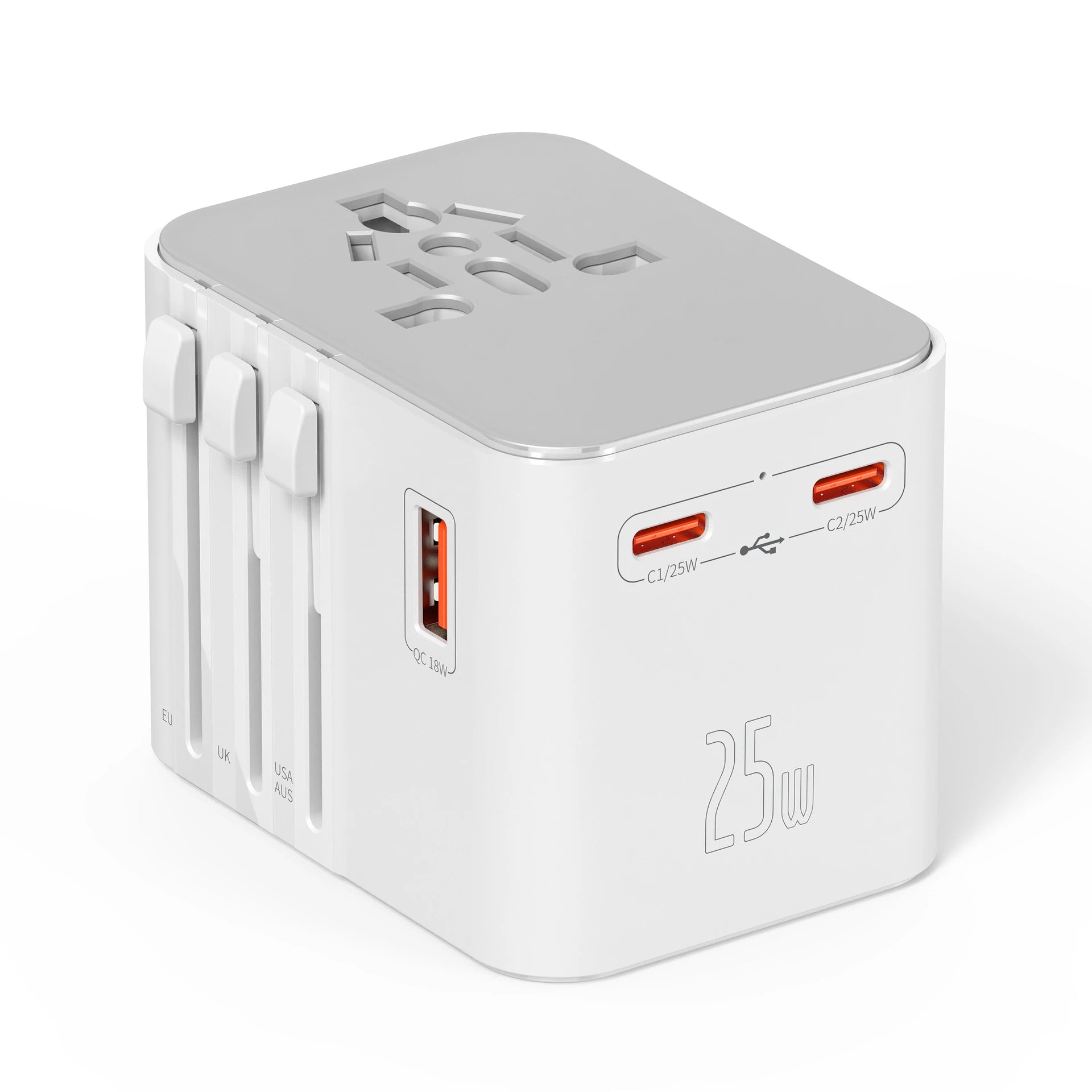 Valu Universal Travel Adapter with 4 AC Outlets, USB & Dual Type-C