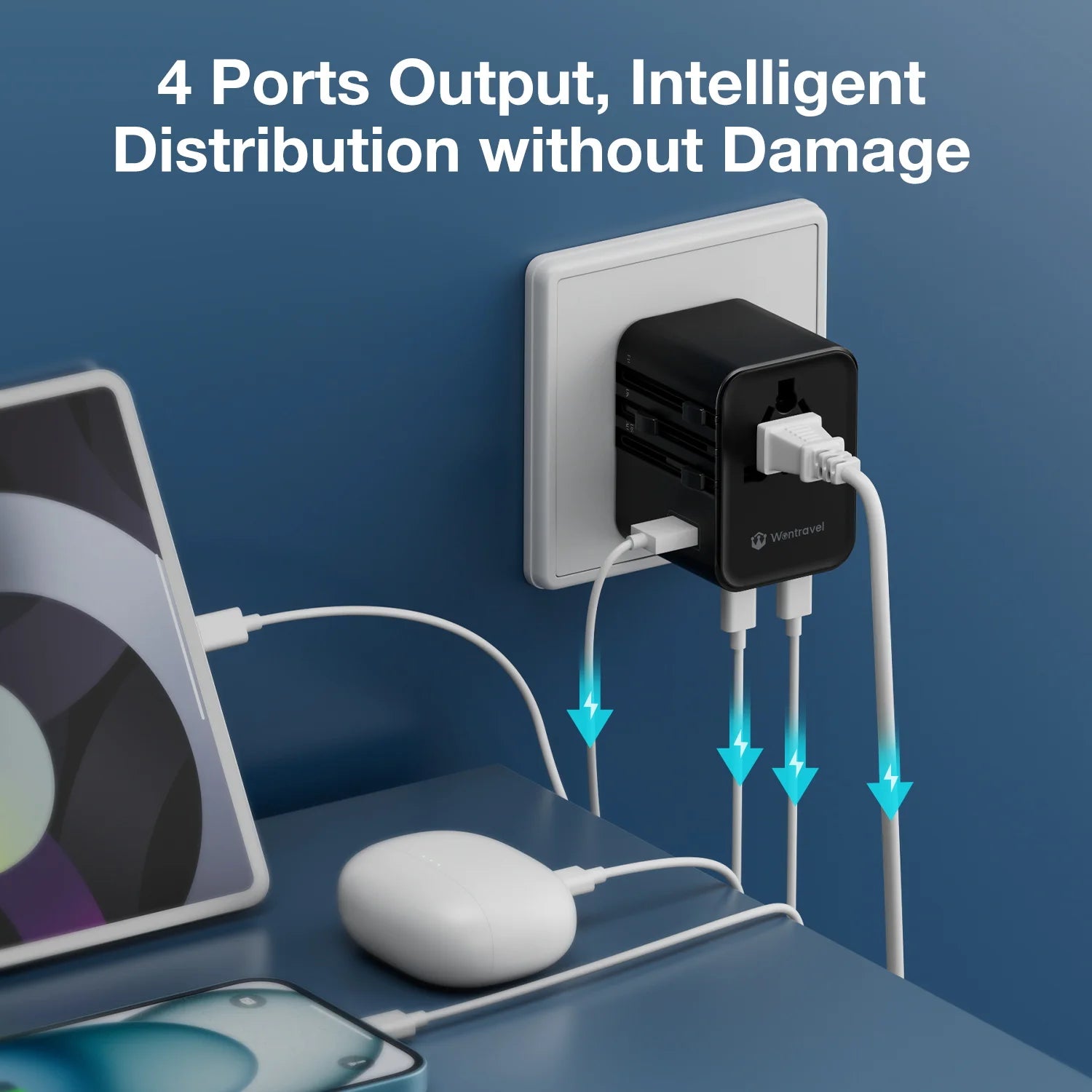 Valu Universal Travel Adapter with 4 AC Outlets, USB & Dual Type-C