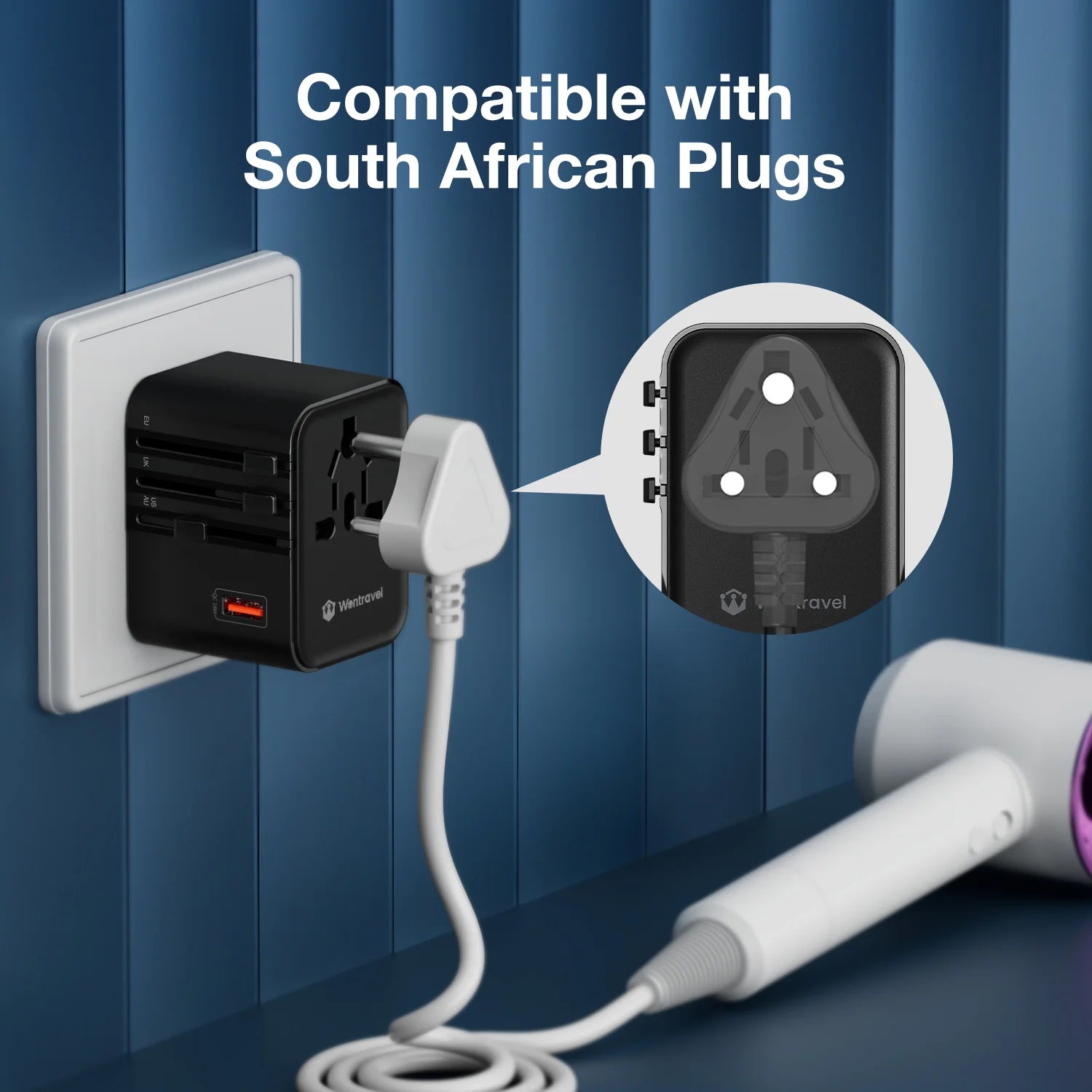 Valu Universal Travel Adapter with 4 AC Outlets, USB & Dual Type-C