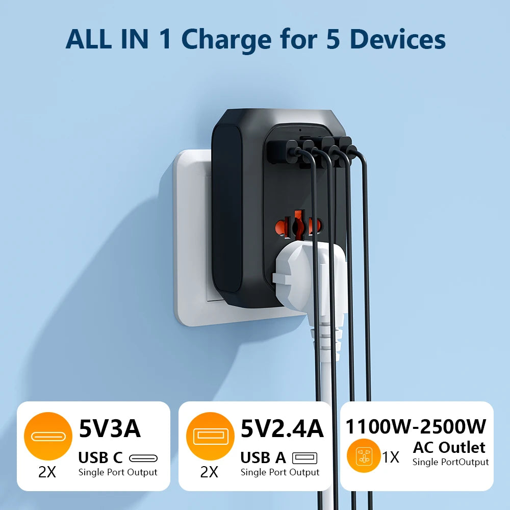 Valu UK to EU Travel Plug: 9-in-1 Socket